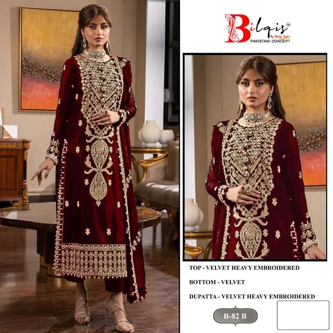 Bilqis B 82 A To D Velvet Embroidery Pakistani Suits Wholesale Market In Surat
